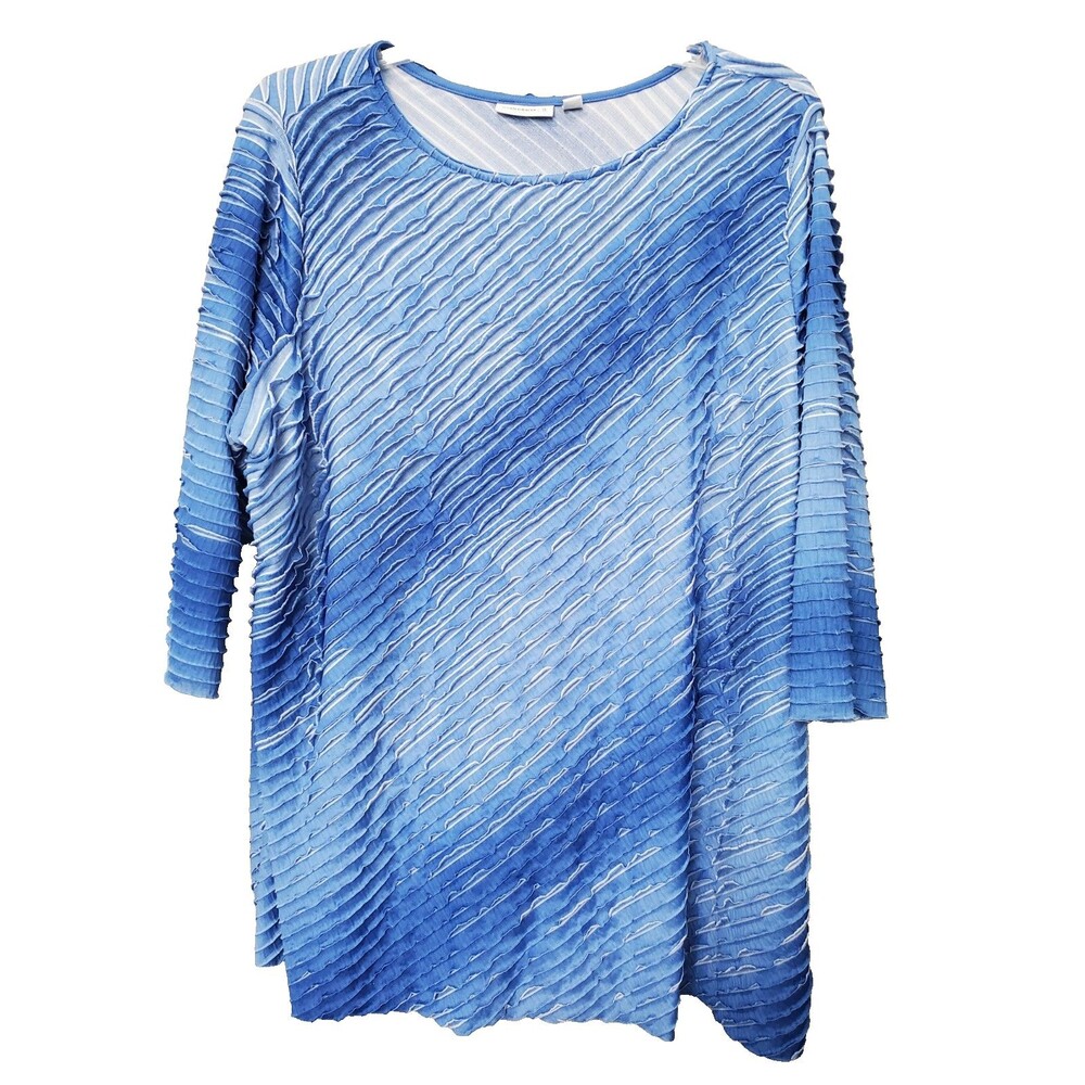Susan Graver Blue Ombre Mini-Ruffle Boat Neck 3/4 Sleeve Tunic Size 3X